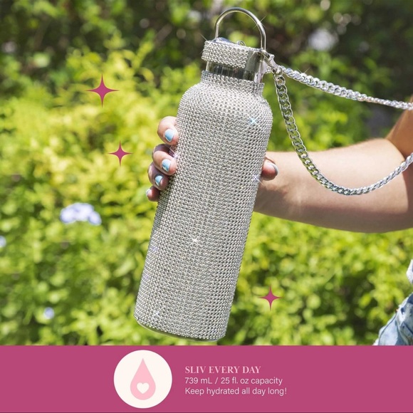 Paris Hilton Bling Water Bottle W/ Lid Removable and Strap Stainless Steel 25 oz - Picture 3 of 15